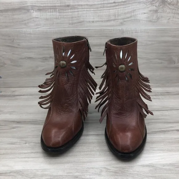Old Gringo Ankle Boots Womens 7.5 Brown Leather Zip Fringe Booties