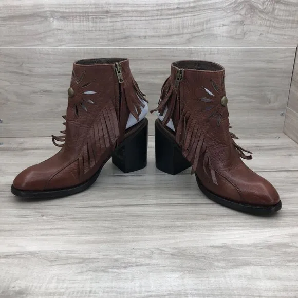 Old Gringo Ankle Boots Womens 7.5 Brown Leather Zip Fringe Booties
