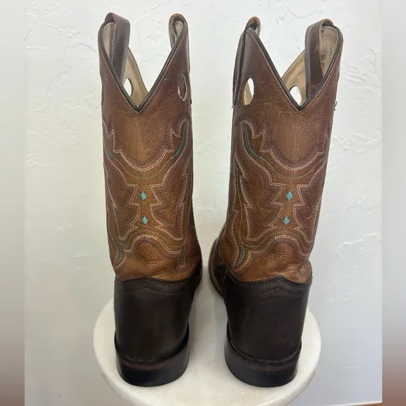 OLD WEST Broad Square Toe Western Cowboy Boots Brown Tan Leather‎ Cowgirl 6