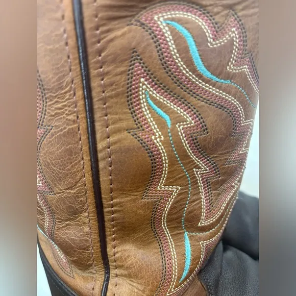 OLD WEST Broad Square Toe Western Cowboy Boots Brown Tan Leather‎ Cowgirl 6