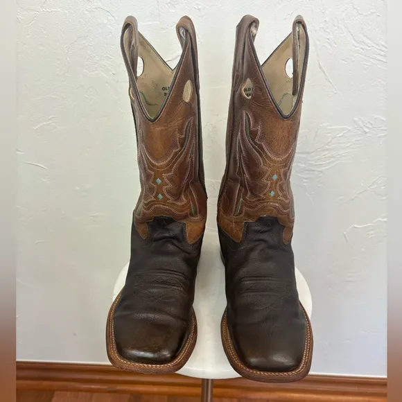 OLD WEST Broad Square Toe Western Cowboy Boots Brown Tan Leather‎ Cowgirl 6