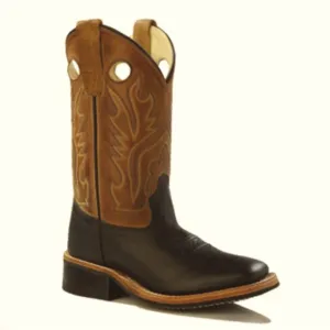 OLD WEST Broad Square Toe Western Cowboy Boots Brown Tan Leather‎ Cowgirl 6