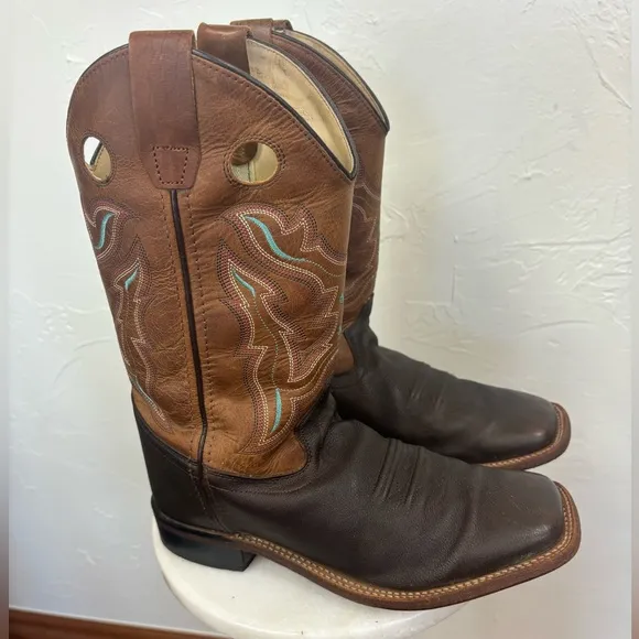 OLD WEST Broad Square Toe Western Cowboy Boots Brown Tan Leather‎ Cowgirl 6