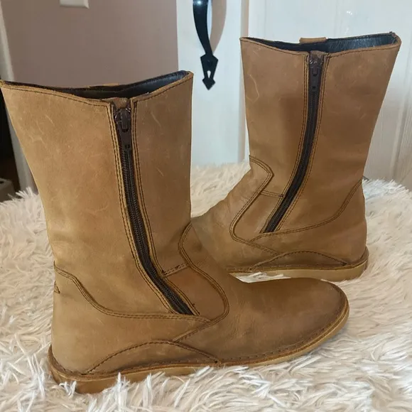 Oliberte Yabela Rustic Brown Mid Calf Zip Leather African Boots Women’s Size 39