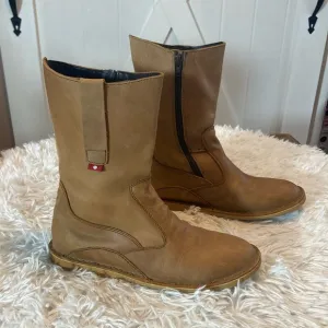 Oliberte Yabela Rustic Brown Mid Calf Zip Leather African Boots Women’s Size 39