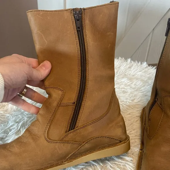 Oliberte Yabela Rustic Brown Mid Calf Zip Leather African Boots Women’s Size 39