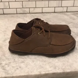 OLUKAI Leather Shoes Mens 8 Brown Dark Wood Hamakua Poko Comfort Casual Oxford