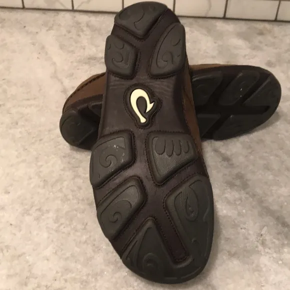 OLUKAI Leather Shoes Mens 8 Brown Dark Wood Hamakua Poko Comfort Casual Oxford