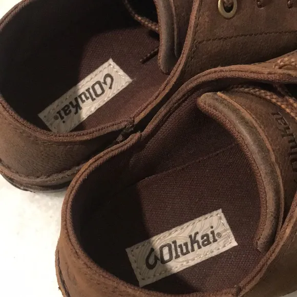 OLUKAI Leather Shoes Mens 8 Brown Dark Wood Hamakua Poko Comfort Casual Oxford
