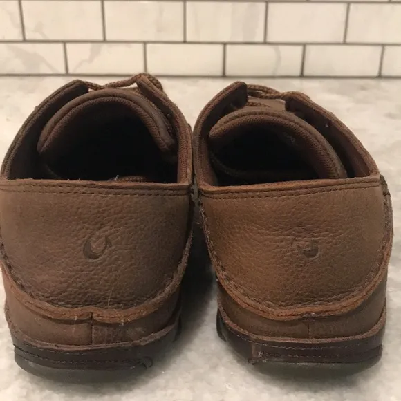 OLUKAI Leather Shoes Mens 8 Brown Dark Wood Hamakua Poko Comfort Casual Oxford