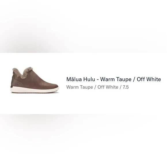 OluKai Malua Hulu Warm Taupe Off White Winter Shearling Lined Slip On Boots 7.5