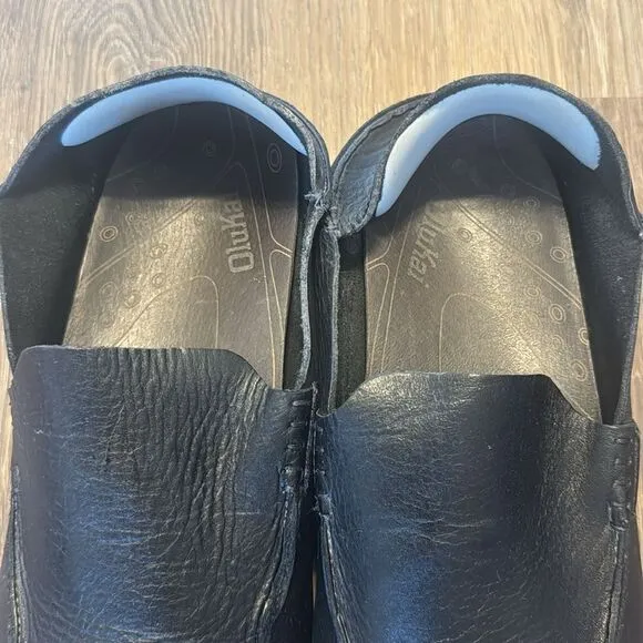 Olukai Mens Moloa Moc Toe Loafers Black Leather Slip On Comfort Shoes size 11.5