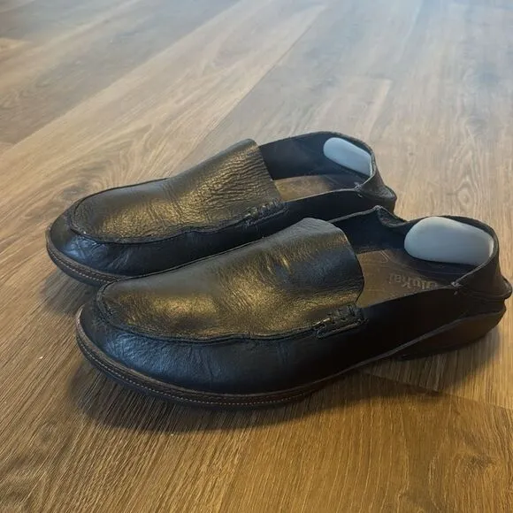Olukai Mens Moloa Moc Toe Loafers Black Leather Slip On Comfort Shoes size 11.5