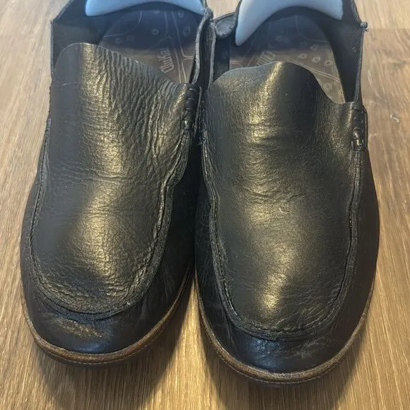 Olukai Mens Moloa Moc Toe Loafers Black Leather Slip On Comfort Shoes size 11.5