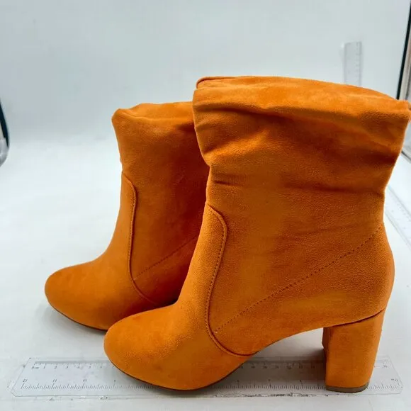 Orange Women Trendy Knee High Boots Stretch Pull On Round Toe Long Boots