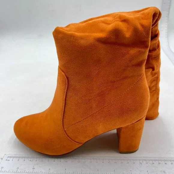Orange Women Trendy Knee High Boots Stretch Pull On Round Toe Long Boots