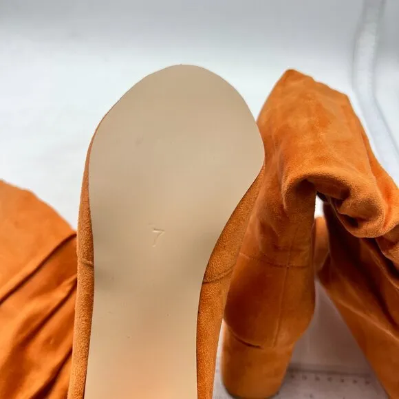 Orange Women Trendy Knee High Boots Stretch Pull On Round Toe Long Boots
