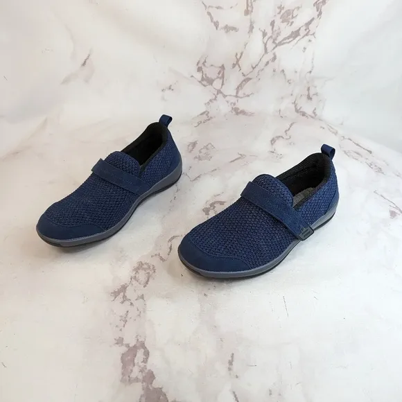 Orthofeet Women Size 8.5 B Quincy Blue Knit Stretch Slip On Casual Sneaker Shoes