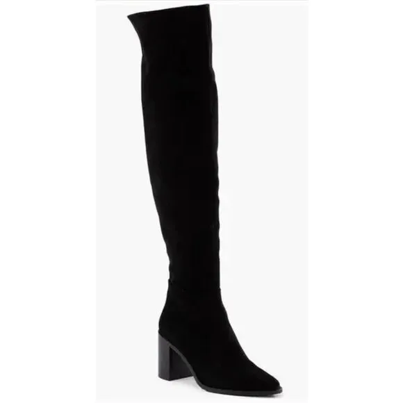 Over-The-Knee Black Fabric Boots With Block Heel Size 7.5 NEW