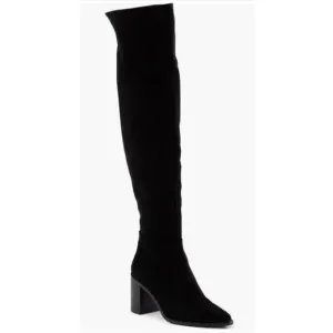 Over-The-Knee Black Fabric Boots With Block Heel Size 7.5 NEW