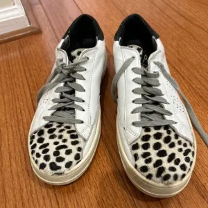 P448 Low Top Lace up Leather Animal Print Sneakers White 6