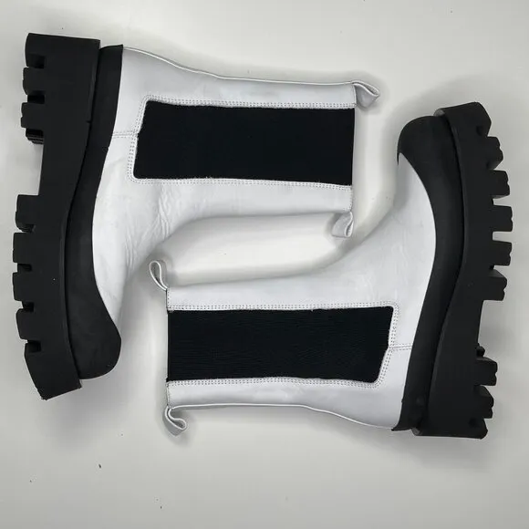 Paloma Barceló Women's Black &amp; White Charlotta Platform Chelsea Boots Size 38