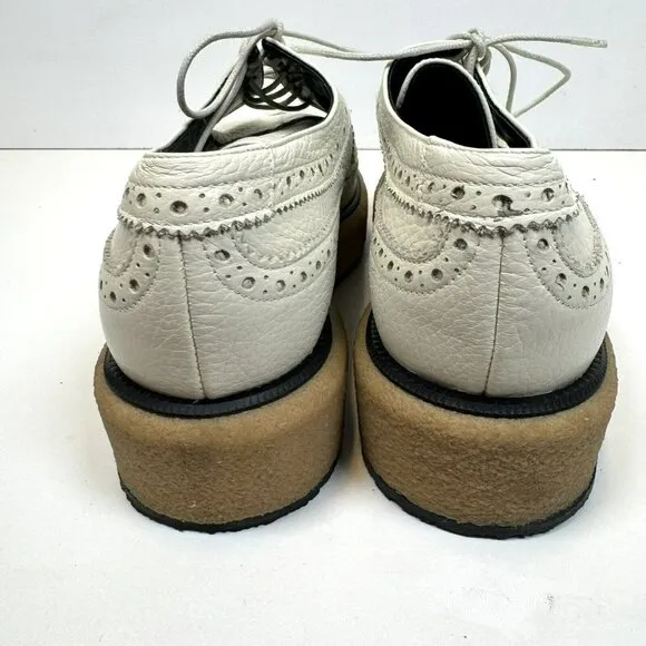 Paloma Barcelo Platform Wingtip Loafers Shoes Ivory Leather Womens Size 39 US 9