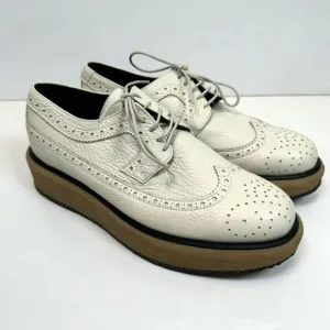 Paloma Barcelo Platform Wingtip Loafers Shoes Ivory Leather Womens Size 39 US 9
