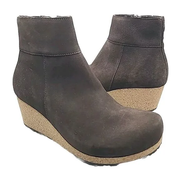 Papillio Birkenstock Ebba Women Boots Cork wedge Heel Brown Nubuck Zip 9 40 New