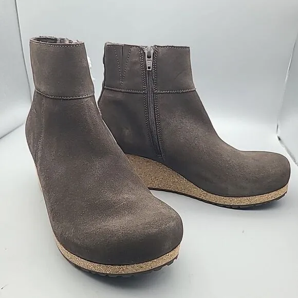 Papillio Birkenstock Ebba Women Boots Cork wedge Heel Brown Nubuck Zip 9 40 New