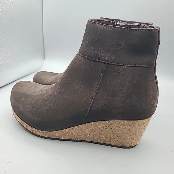 Papillio Birkenstock Ebba Women Boots Cork wedge Heel Brown Nubuck Zip 9 40 New
