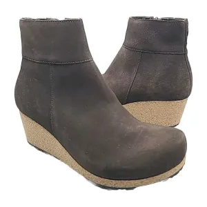 Papillio Birkenstock Ebba Women Boots Cork wedge Heel Brown Nubuck Zip 9 40 New