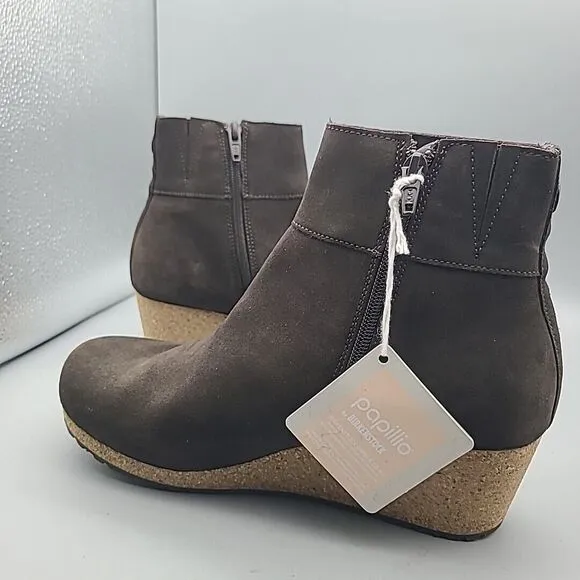 Papillio Birkenstock Ebba Women Boots Cork wedge Heel Brown Nubuck Zip 9 40 New