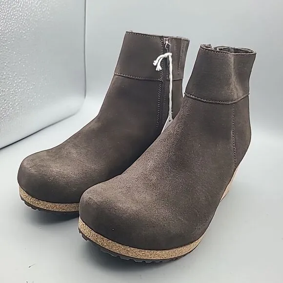 Papillio Birkenstock Ebba Women Boots Cork wedge Heel Brown Nubuck Zip 9 40 New