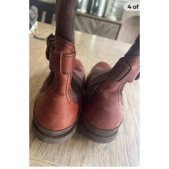 PATAGONIA Addie Rider‎ Tall Boots Chimney Brown Leather &amp; Canvas w/Zipper SIZE 6