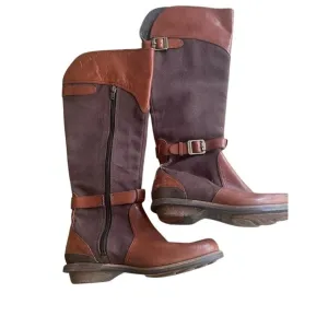PATAGONIA Addie Rider‎ Tall Boots Chimney Brown Leather &amp; Canvas w/Zipper SIZE 6