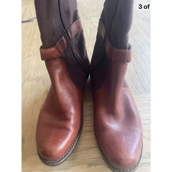 PATAGONIA Addie Rider‎ Tall Boots Chimney Brown Leather &amp; Canvas w/Zipper SIZE 6