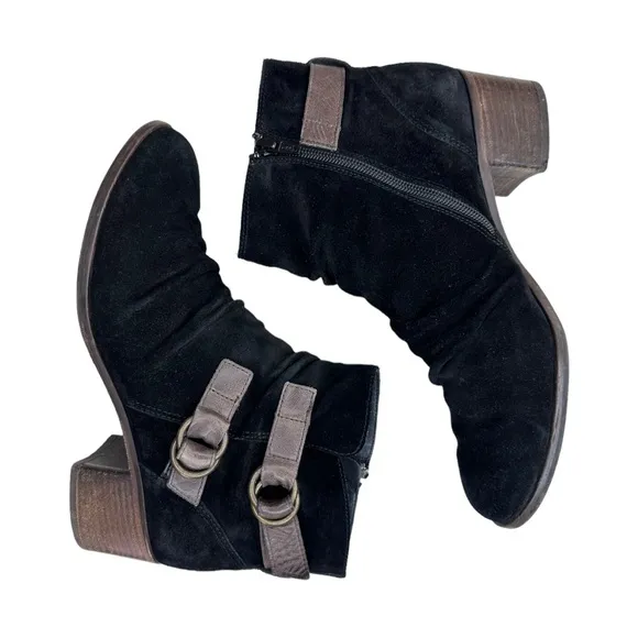 Paul Green Distressed Black Suede Ankle Boots