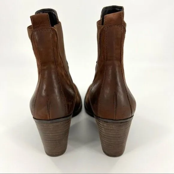 Paul Green Jules Block Heel Leather Chelsea Boots Brown Size 8 UK 10.5 US
