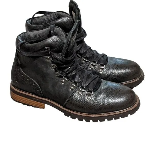 Penguin black leather lace up chukka round toe ankle boots logo  men's size 8