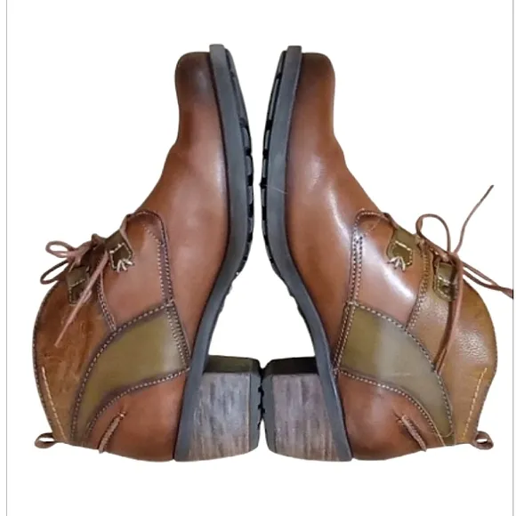 PIKOLINOS Ankle Boots in Cuero Leather Lace Up Block Heel Round Toe