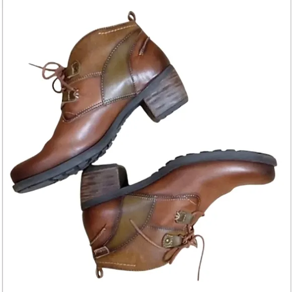 PIKOLINOS Ankle Boots in Cuero Leather Lace Up Block Heel Round Toe