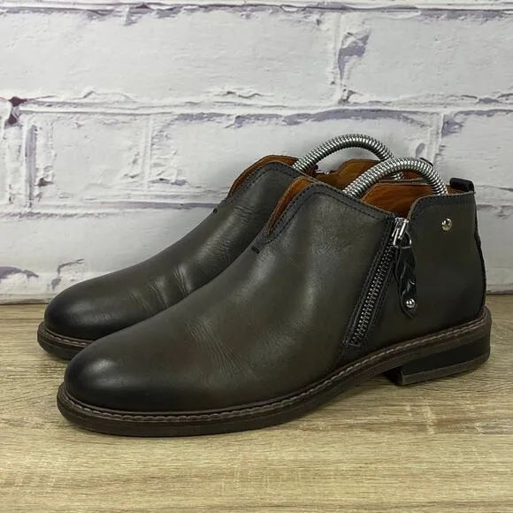 Pikolinos Ordino Brown Leather Ankle Boots Women's EU 39 US 8.5 Gray Zip Bootie