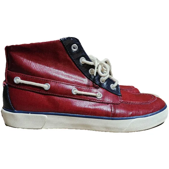 Polo Ralph Lauren Lander Chukka Boots Mens Sz 9 1/2 D Red Plaid Canvas Shoes