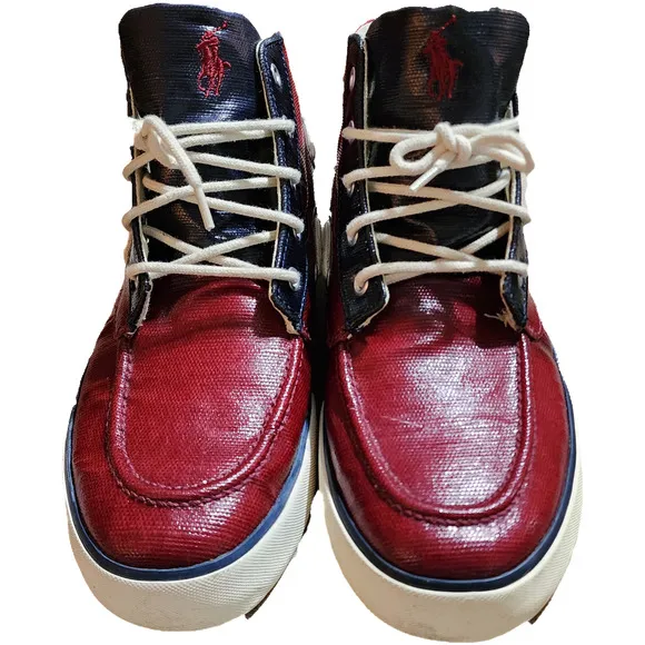 Polo Ralph Lauren Lander Chukka Boots Mens Sz 9 1/2 D Red Plaid Canvas Shoes