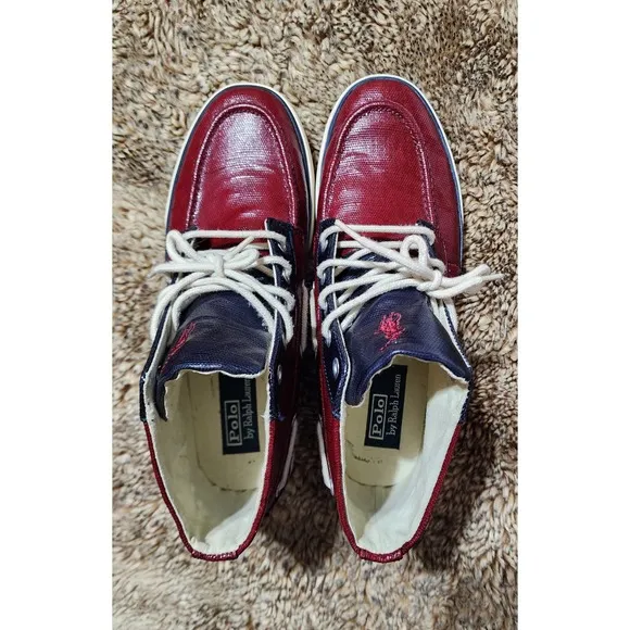 Polo Ralph Lauren Lander Chukka Boots Mens Sz 9 1/2 D Red Plaid Canvas Shoes