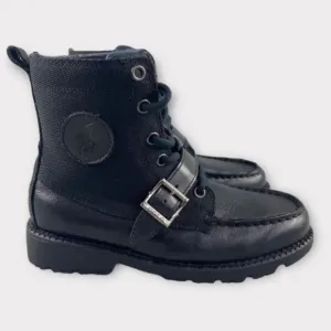 POLO RALPH LAUREN Ranger HI II‎ Combat Boots Shoes Boys 1.5 Kids Black Leather
