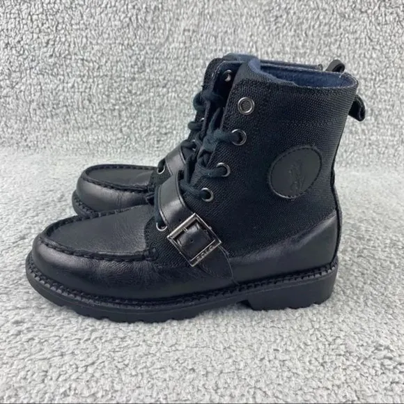 POLO RALPH LAUREN Ranger HI II‎ Combat Boots Shoes Boys 1.5 Kids Black Leather