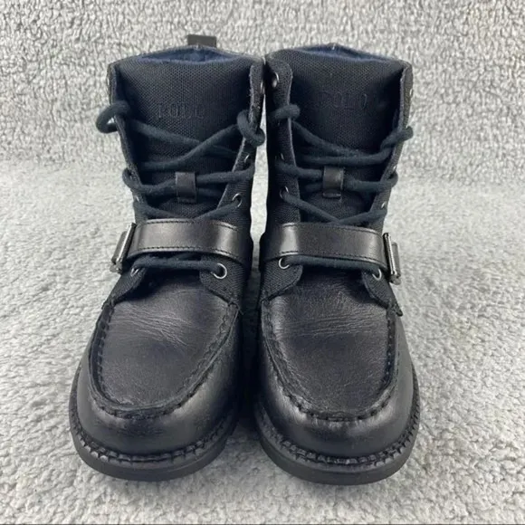 POLO RALPH LAUREN Ranger HI II‎ Combat Boots Shoes Boys 1.5 Kids Black Leather