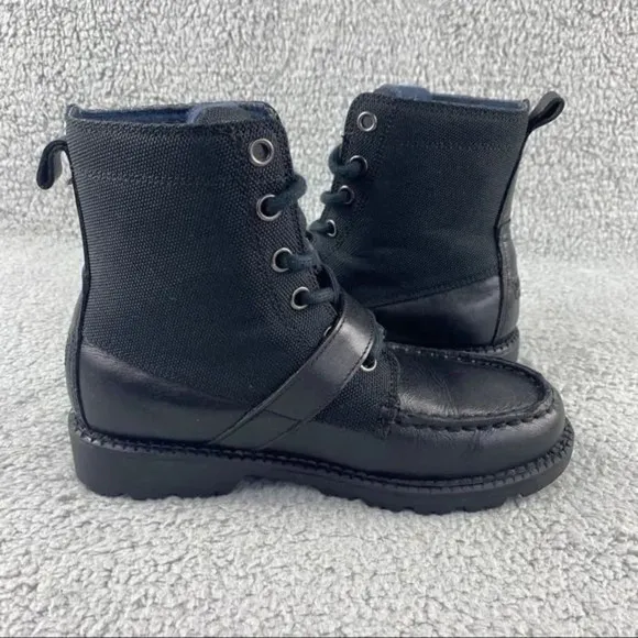 POLO RALPH LAUREN Ranger HI II‎ Combat Boots Shoes Boys 1.5 Kids Black Leather